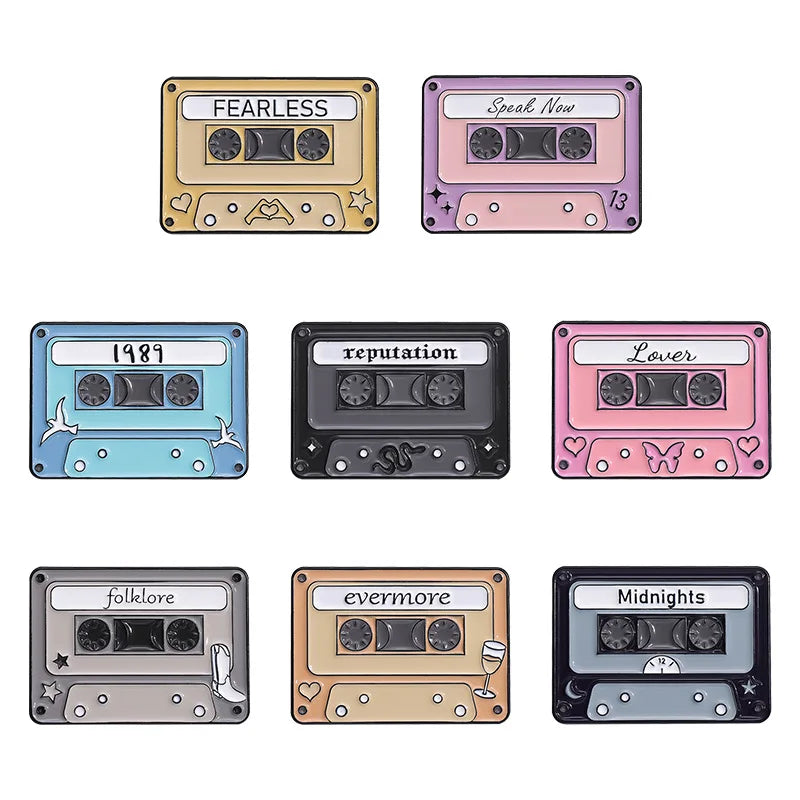 Retro Cassette Enamel Pins — Era-Inspired Collectible Set