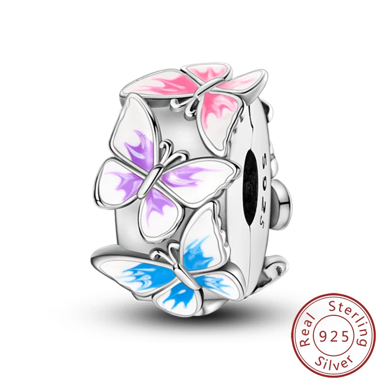 Fit Original Charms Beads 925 Sterling Silver Clip Charms Zircon Silicone Spacer Beads for Bracelet Women DIY Gift Party