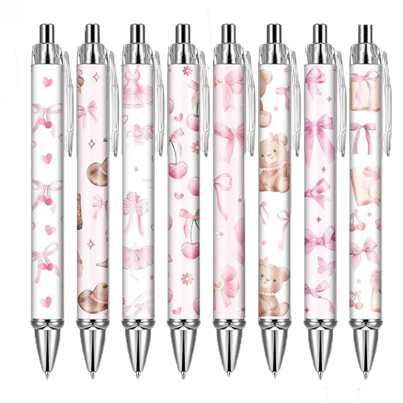 8/16 pcs pink bow ballpoint pens, cute office work signature essentials, suitable for nurses, teachers, colleagues, and assistan