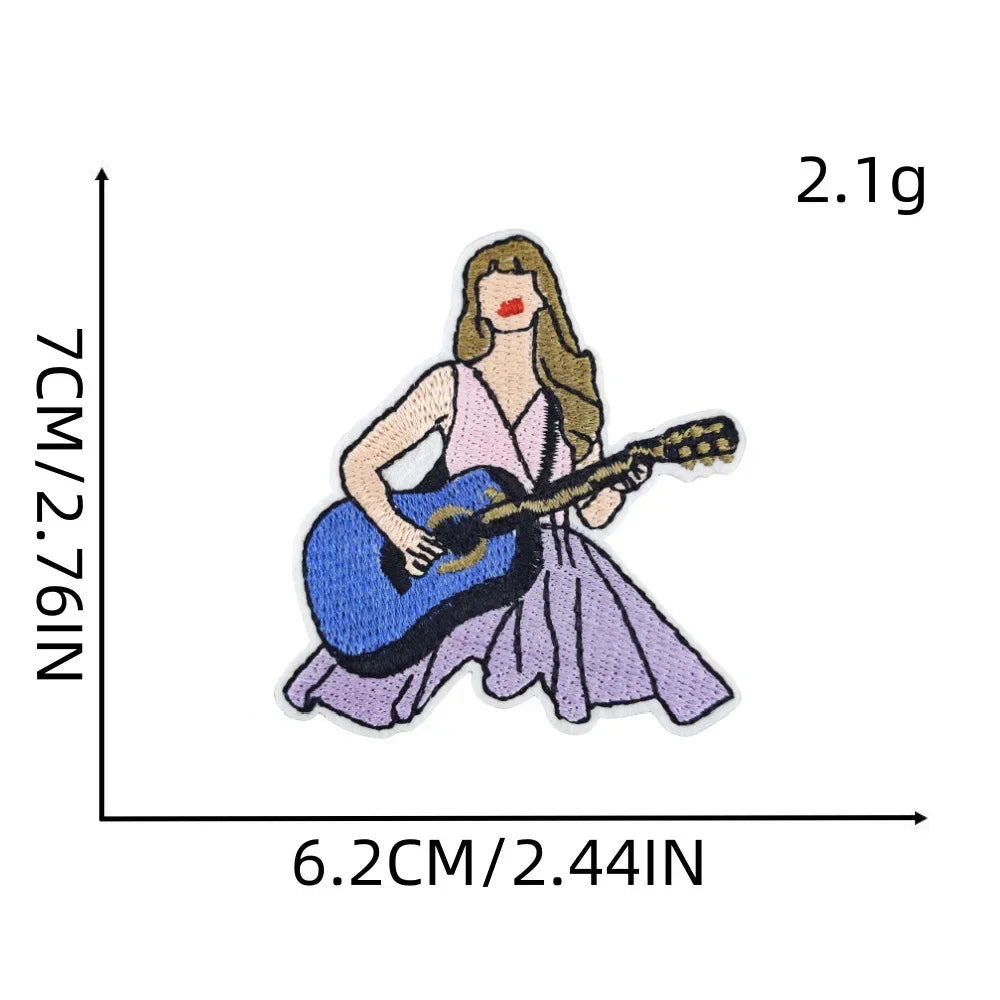 Cartoon Girl Singer patches Decorative Character Embroidered Badge With Rock Music Suitcase Decoration patch