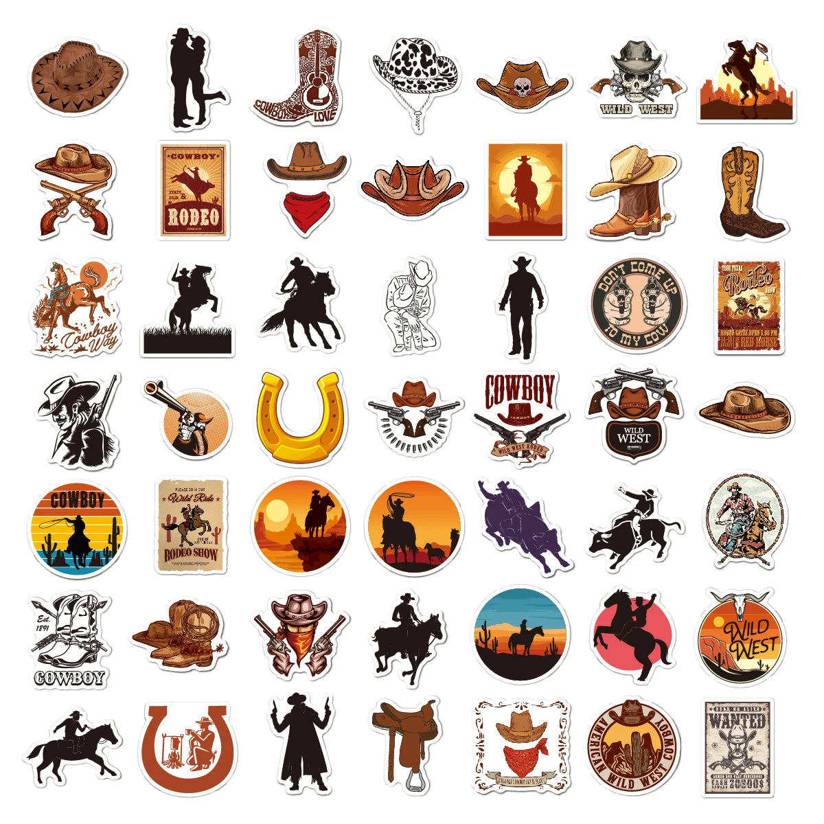 50 pcs Cowboy Style Sticker for DIY Luggage Laptop Phone Skateboard Motorcycle Bicycle Tablet Stickers Cool Sticker for Kids Toy