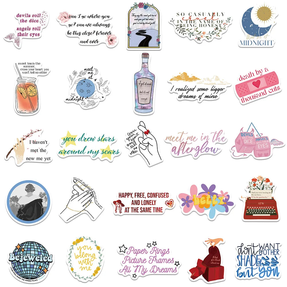 50-Pack Taylor Swift Aesthetic Stickers – Waterproof Vinyl for Kindles, Laptops, Notebooks, Phones & More - élise & madelyn