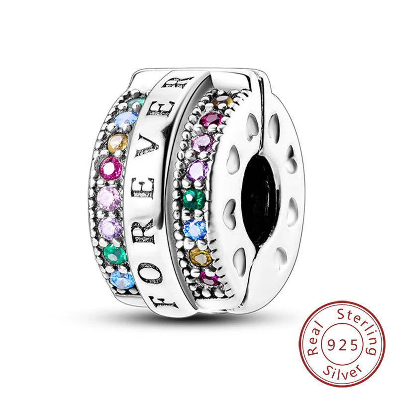Fit Original Charms Beads 925 Sterling Silver Clip Charms Zircon Silicone Spacer Beads for Bracelet Women DIY Gift Party
