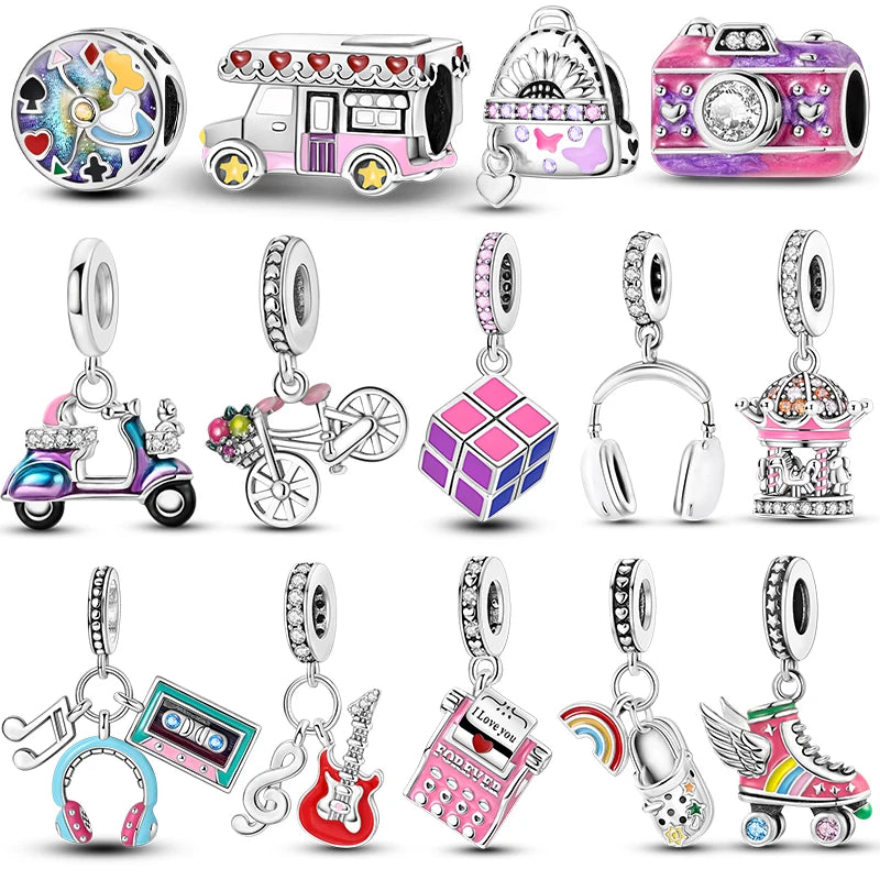 925 Silver Charms Beads Smart Watch Bike Car Travel Dangle Fit Original Bangle Bracelet DIY Jewelry For Woman