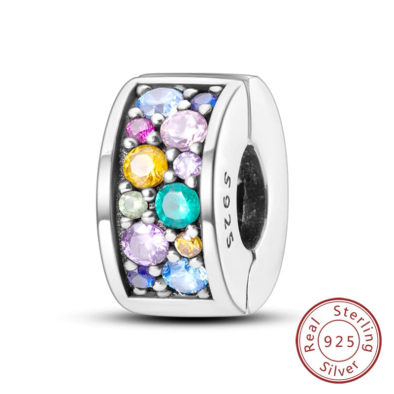 Fit Original Charms Beads 925 Sterling Silver Clip Charms Zircon Silicone Spacer Beads for Bracelet Women DIY Gift Party