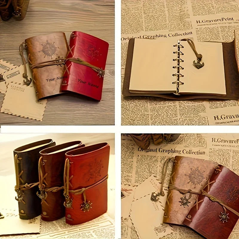 A5 A6 A7 Customizable Name Vintage Matte Finish Notebook Pirate Theme Compass Design Hardcover Journal Personalized Gift for Him