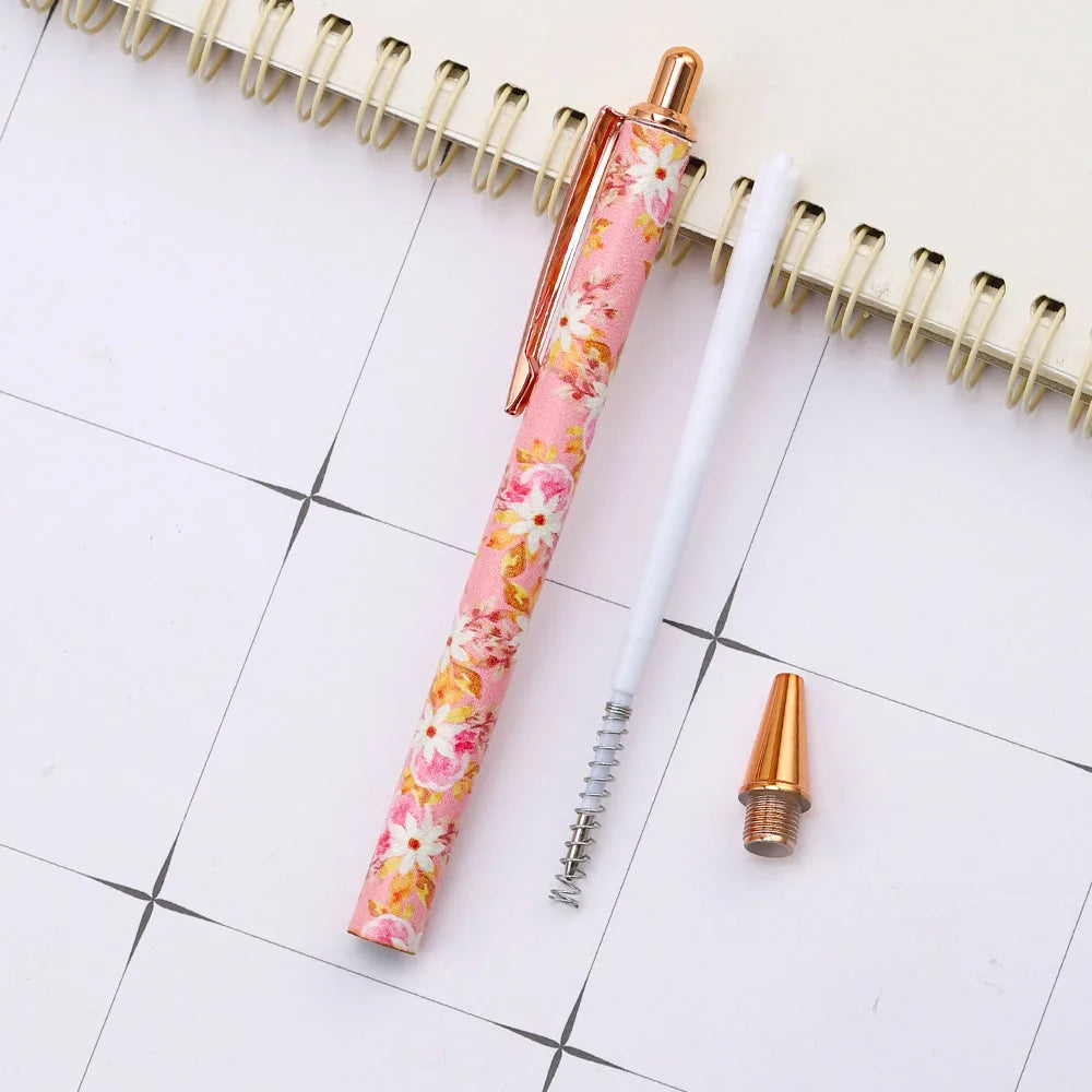 Lytwtw's Press Ballpoint Pen Luxury Cute Kawaii Pink Roseo Metal Stationery School Office Supplies Spinning 5 Pieces