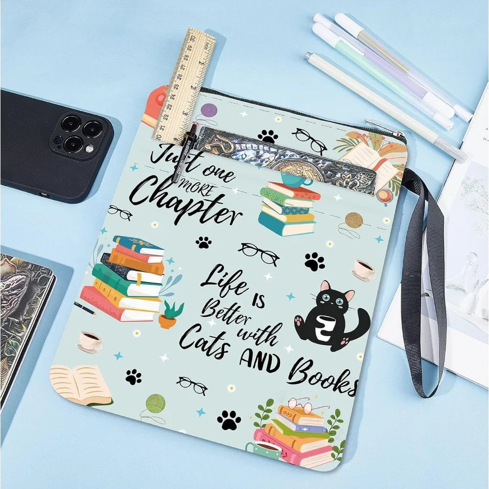 Book Sleeves Cat Coffee Book Protector Book Covers for Paperbacks Washable Cloth Book Cover with Zipper and Extra Sleeve Pocket