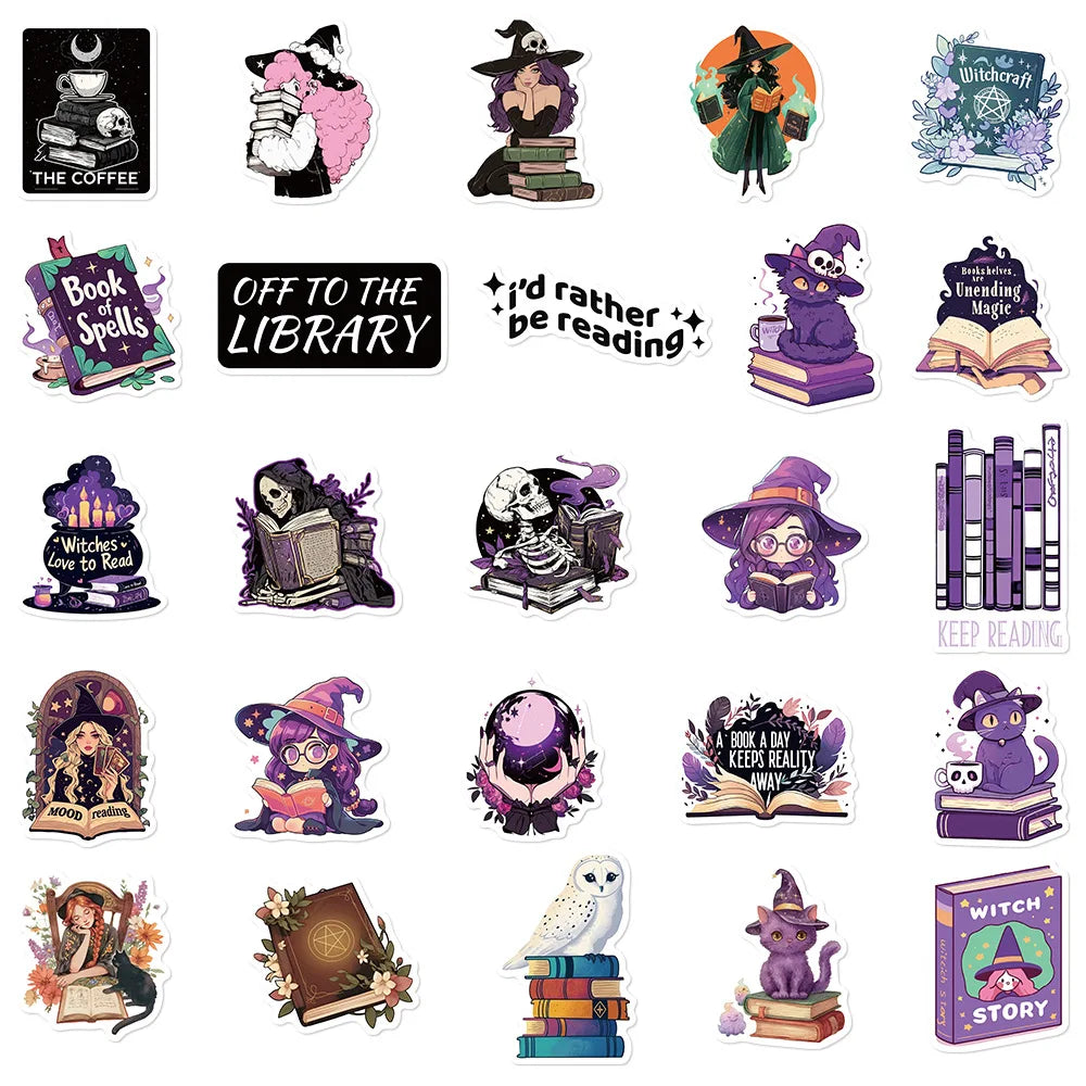50Pcs Purple Gothic Witch Bookish Stickers Smutty Dark Romance Readers Adult Spicy Booktok Decals Laptop IPAD Kindle Sticker