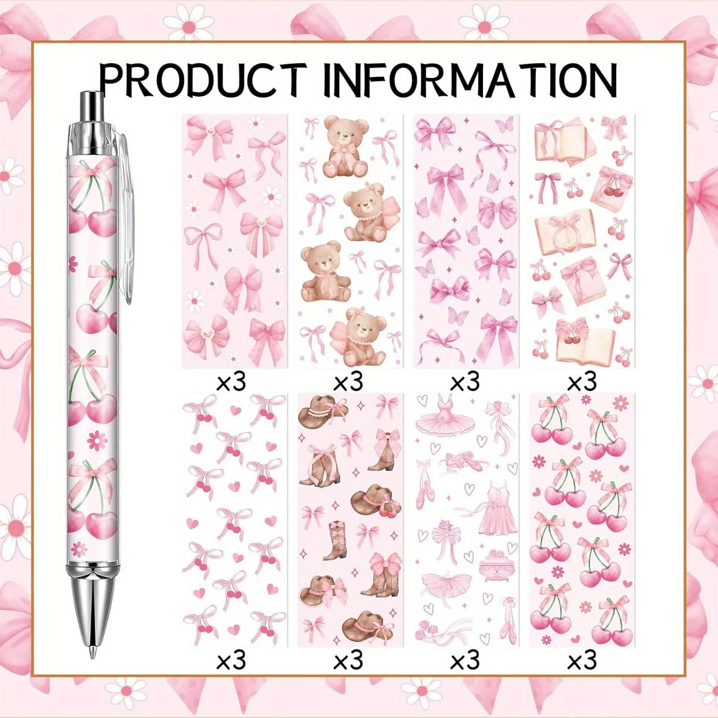 8/16 pcs pink bow ballpoint pens, cute office work signature essentials, suitable for nurses, teachers, colleagues, and assistan
