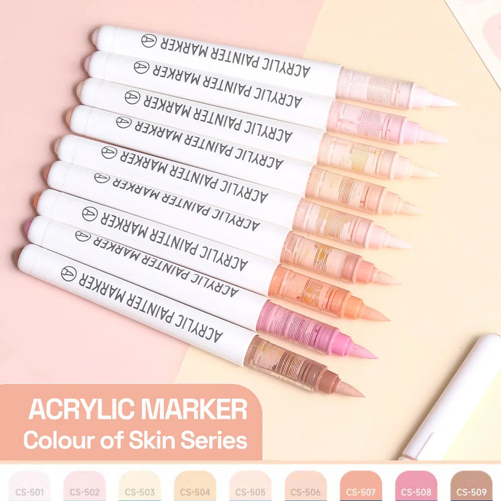 Automatic Ink Control Acrylic Paint Markers, 9 pcs Brush Tip Acrylic Paint Pens set with 7 professional color series