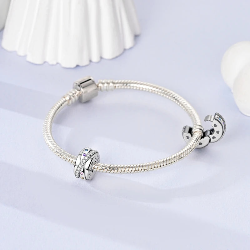 Fit Original Charms Beads 925 Sterling Silver Clip Charms Zircon Silicone Spacer Beads for Bracelet Women DIY Gift Party