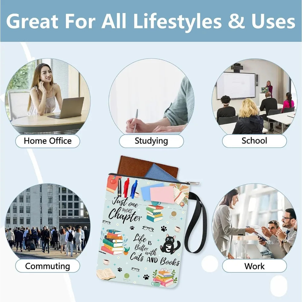 Book Sleeves Cat Coffee Book Protector Book Covers for Paperbacks Washable Cloth Book Cover with Zipper and Extra Sleeve Pocket