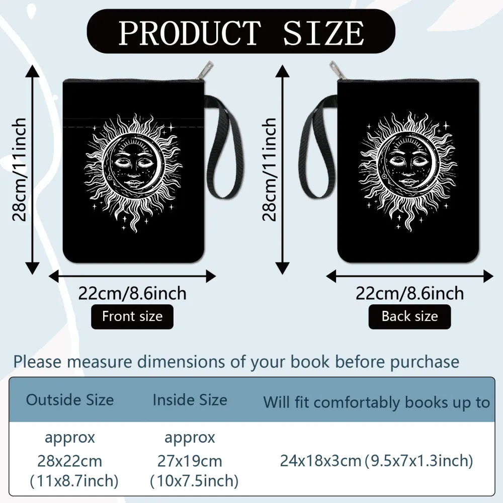 1 pc Sun Moon Star Book Sleeve with Zipper Galaxy Boho Book Protector Pouch for Paperback Black Space Waterproof Fabric
