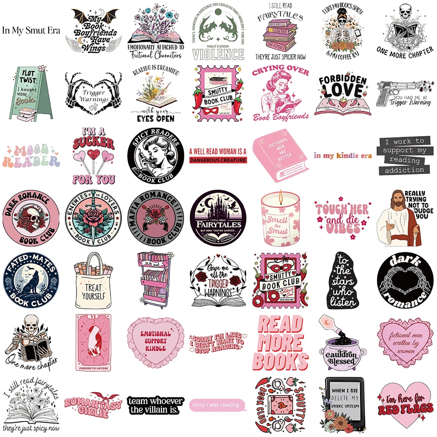 50pcs Smut Reading Books Graffiti Decorative Stickers Laptop Water Bottle Luggage Helmet Motorcycle Stickers