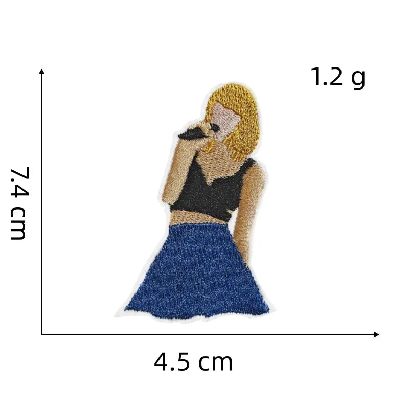 Cartoon Girl Singer patches Decorative Character Embroidered Badge With Rock Music Suitcase Decoration patch