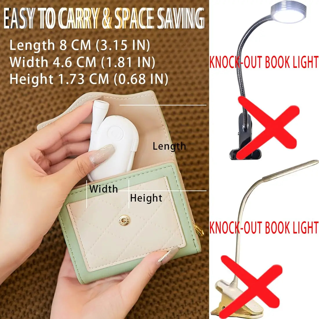 Portable Mini LED Book Light 3 Color Warm Cool White Rechargeable Clip 360° Flip Book Lamp for Travel Bedroom Reading Light