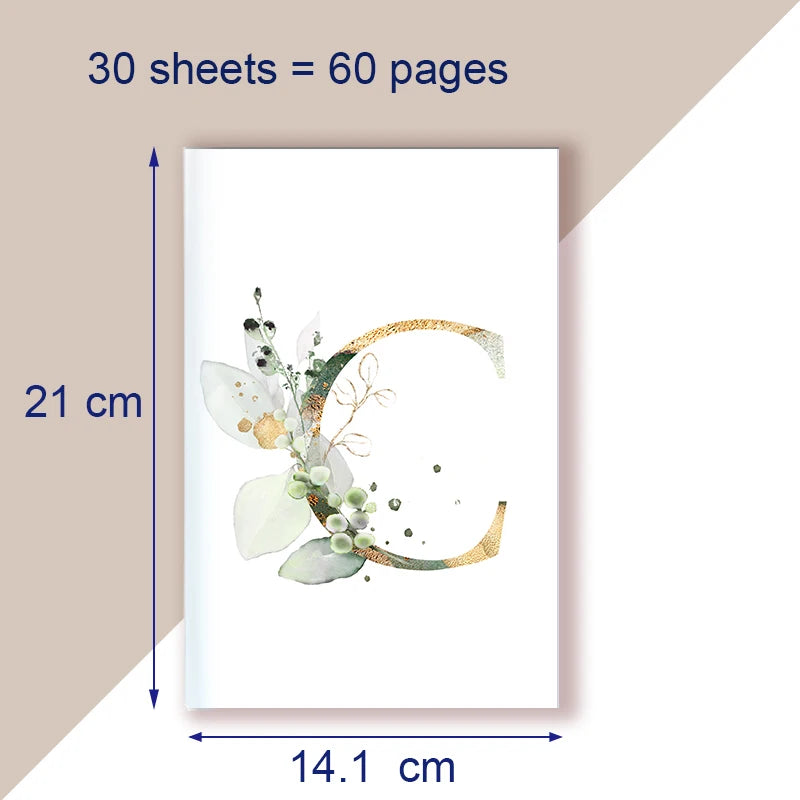 A5 Notebook Note Book Monogram Name Initial Alphabet Letter Majuscule Letters Flower Decor Personality Art Design Personal Diary