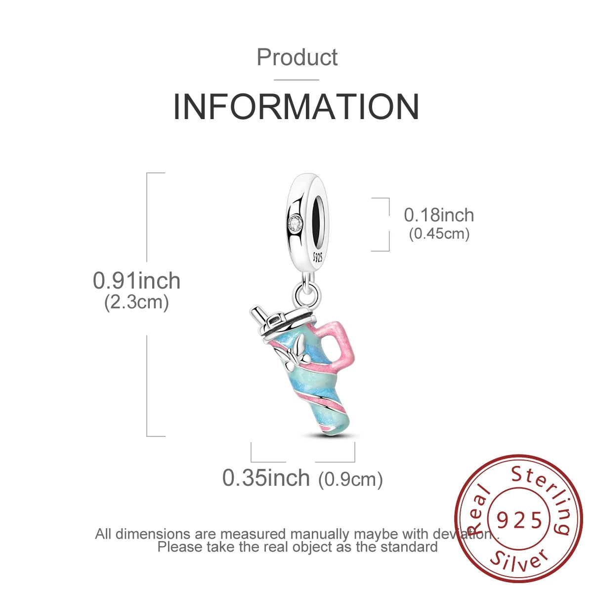 100% 925 Sterling Silver Dangle Charm Thermos Vacuum Flask Pendant Fit Original Bracelet Diy For Woman Jewelry