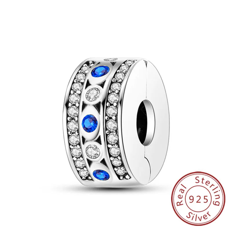 Fit Original Charms Beads 925 Sterling Silver Clip Charms Zircon Silicone Spacer Beads for Bracelet Women DIY Gift Party