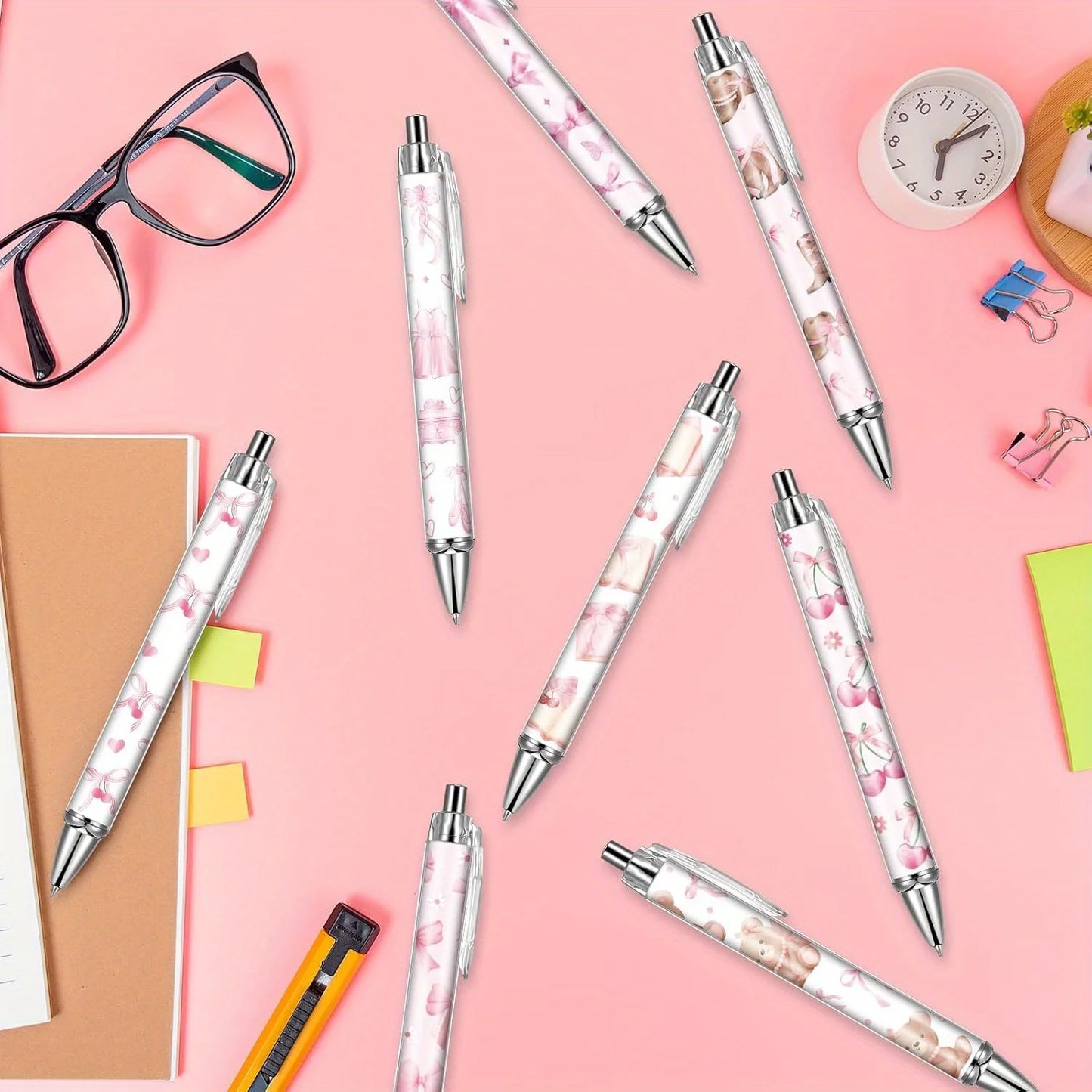 8/16 pcs pink bow ballpoint pens, cute office work signature essentials, suitable for nurses, teachers, colleagues, and assistan