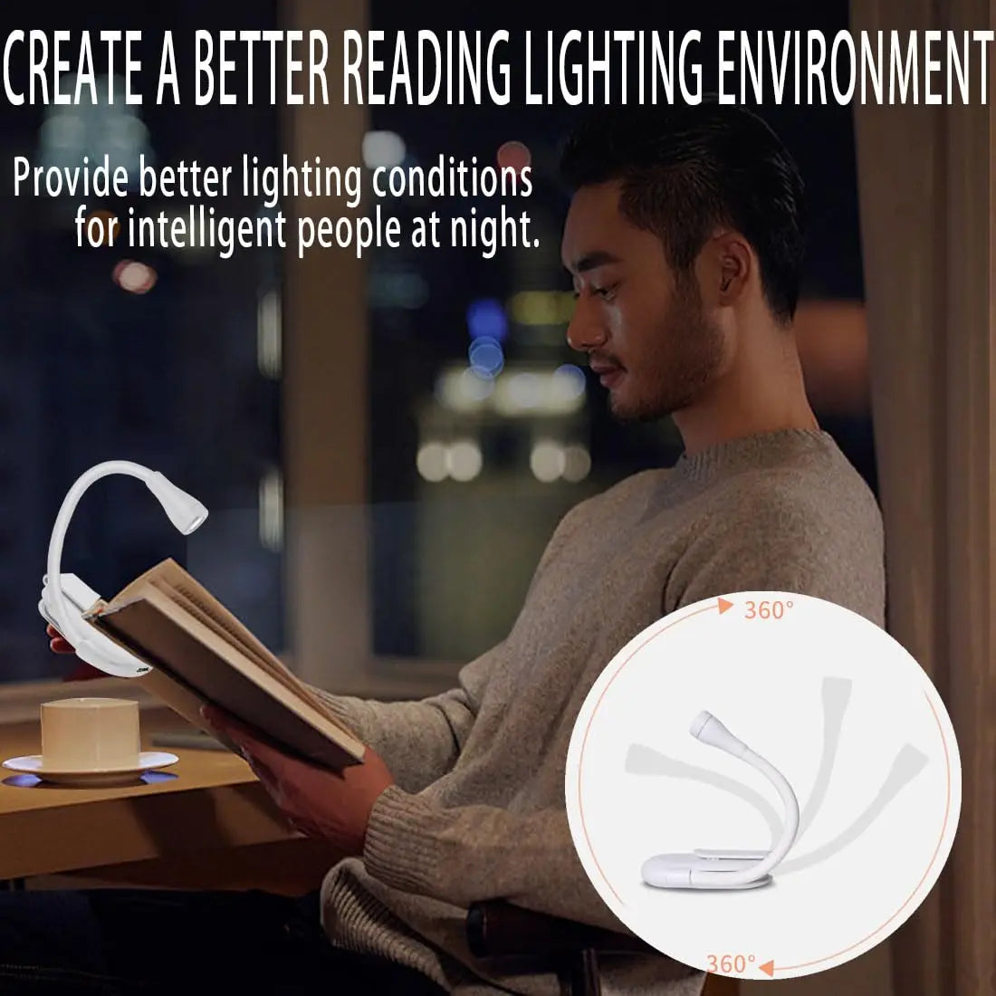 Portable Mini LED Book Light 3 Color Warm Cool White Rechargeable Clip 360° Flip Book Lamp for Travel Bedroom Reading Light