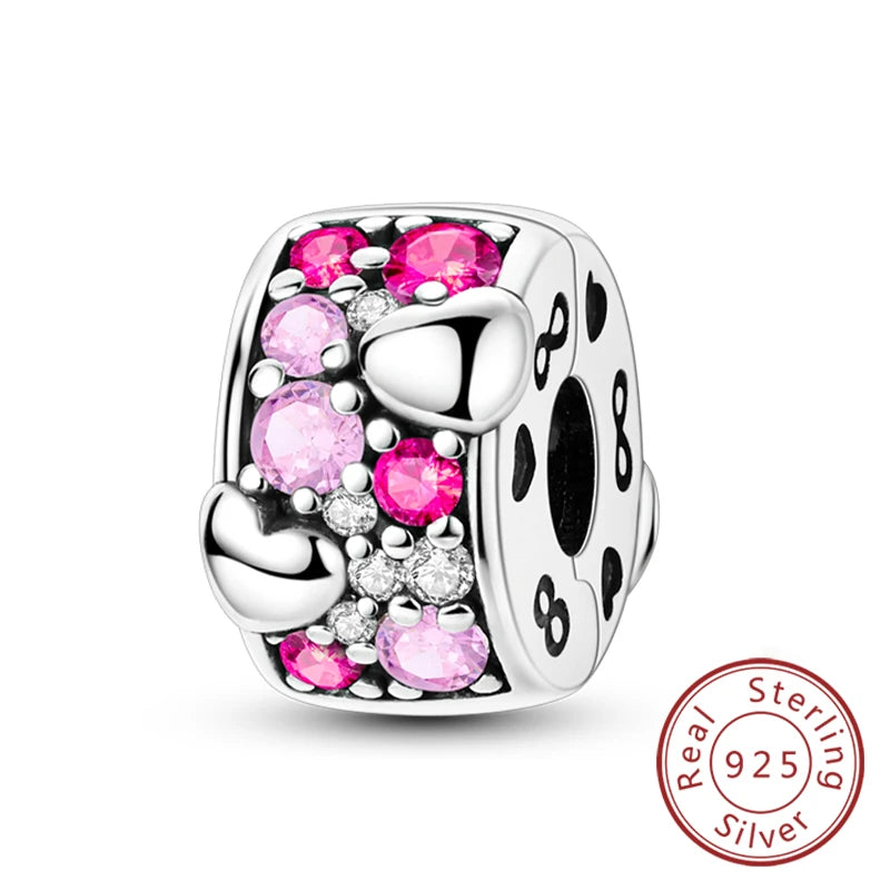 Fit Original Charms Beads 925 Sterling Silver Clip Charms Zircon Silicone Spacer Beads for Bracelet Women DIY Gift Party