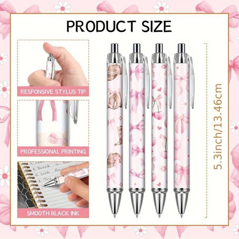 8/16 pcs pink bow ballpoint pens, cute office work signature essentials, suitable for nurses, teachers, colleagues, and assistan