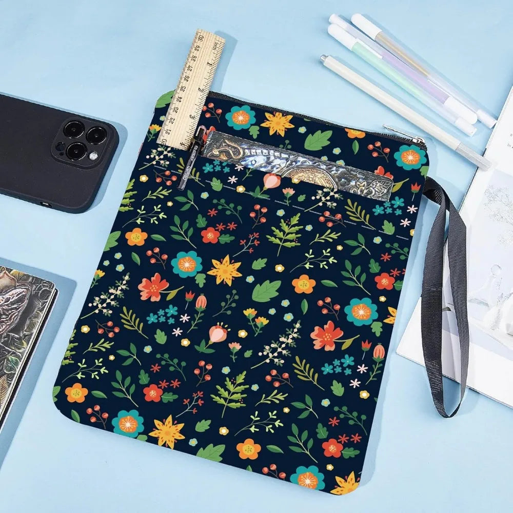 Black Book Sleeves Flower Leaf Book Covers Book Protector for Paperbacks Washable Fabric Cloth Book Cover with Zipper and Extra