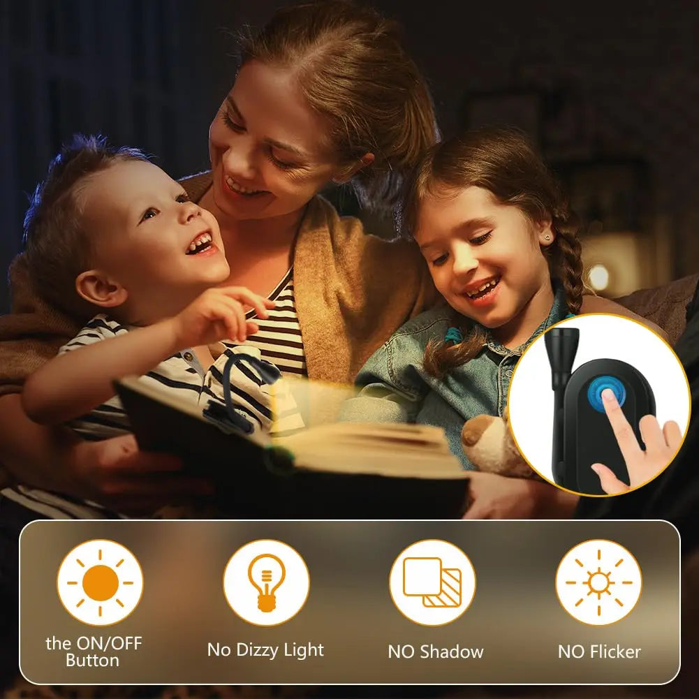 Portable Mini LED Book Light 3 Color Warm Cool White Rechargeable Clip 360° Flip Book Lamp for Travel Bedroom Reading Light