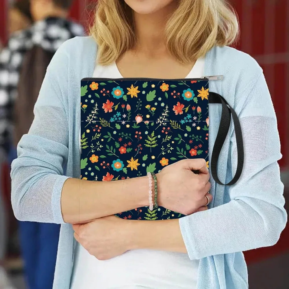 1pc Black Book Sleeves Flower Leaf Book Covers Book Protector for Paperbacks Washable Fabric Cloth Book Cover with Zipper