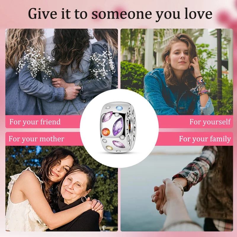 Fit Original Charms Beads 925 Sterling Silver Clip Charms Zircon Silicone Spacer Beads for Bracelet Women DIY Gift Party