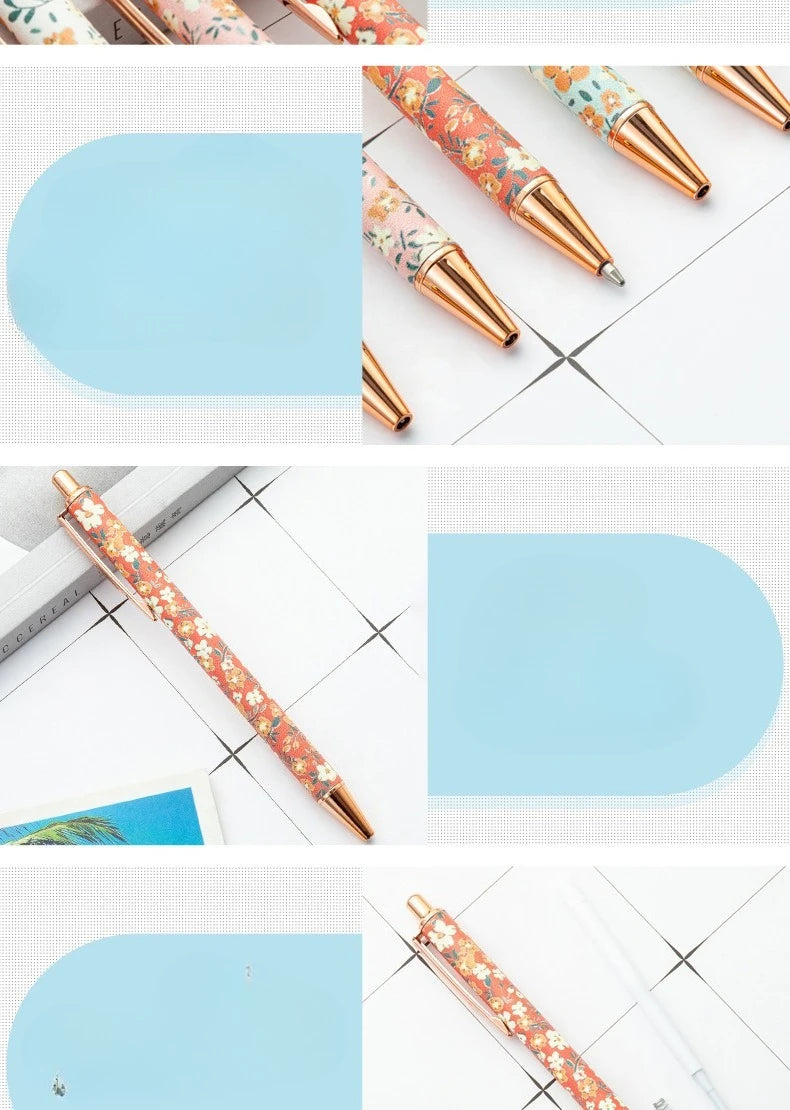 12pcs Floral Art Ballpoint Pens, 1.0mm Fashionable Retractable Ballpoint Pen Black Ballpoint Personalized Pens