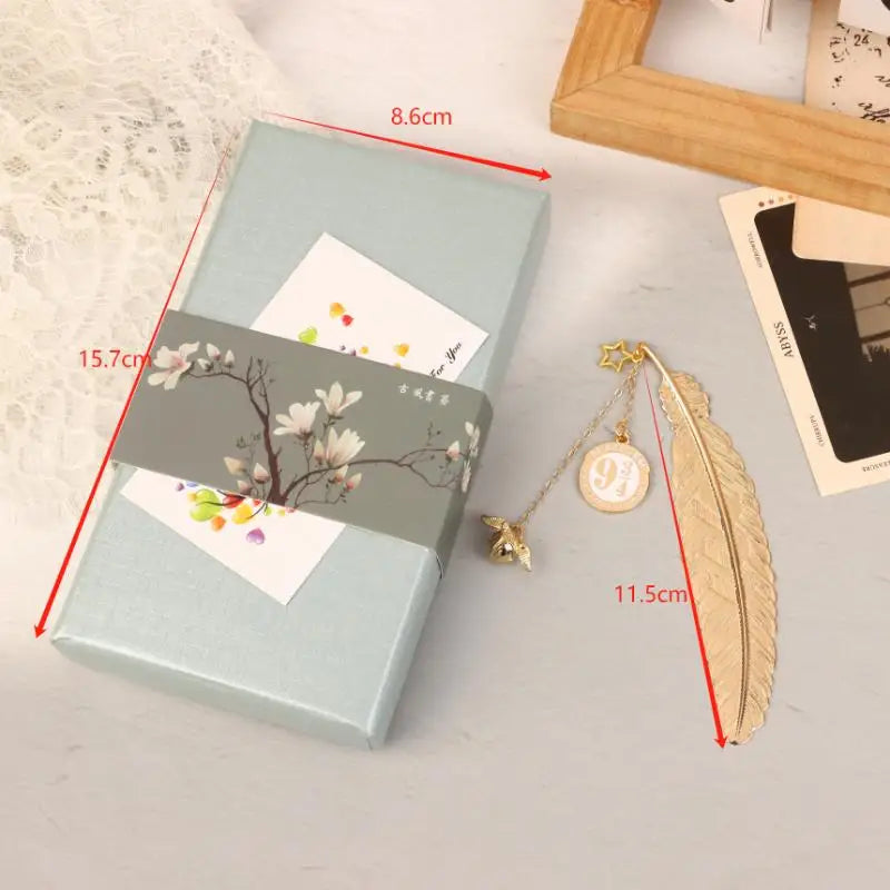Golden Feather Bookmark with Platform 9¾ & Golden Wings Charm – Vintage Metal Bookmark for Book Lovers & Potter Fans - élise & madelyn