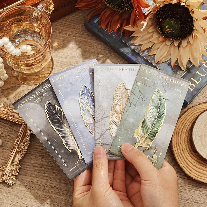 Vintage Feather Metal Bookmark – Etched Brass with Chain Pendant - élise & madelyn