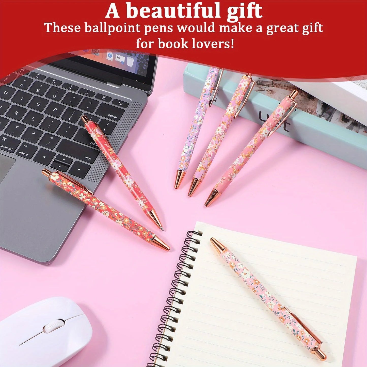 12pcs Floral Art Ballpoint Pens, 1.0mm Fashionable Retractable Ballpoint Pen Black Ballpoint Personalized Pens