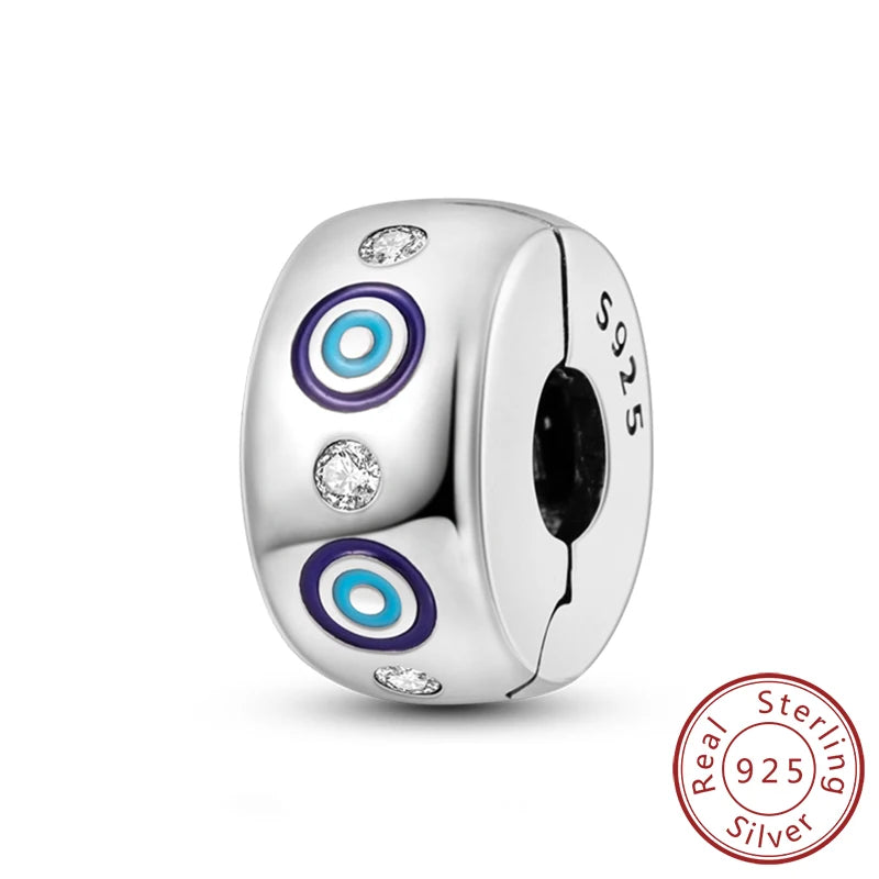 Fit Original Charms Beads 925 Sterling Silver Clip Charms Zircon Silicone Spacer Beads for Bracelet Women DIY Gift Party