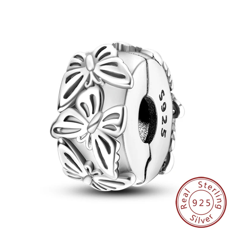 Fit Original Charms Beads 925 Sterling Silver Clip Charms Zircon Silicone Spacer Beads for Bracelet Women DIY Gift Party