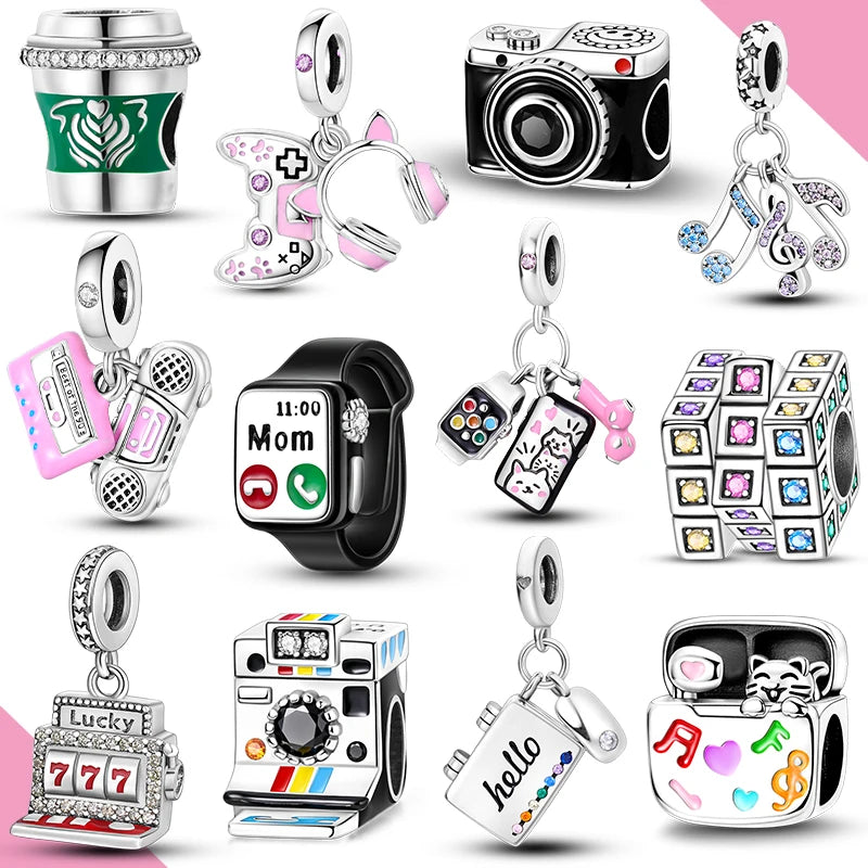 925 Silver Charms Beads Smart Watch Bike Car Travel Dangle Fit Original Bangle Bracelet DIY Jewelry For Woman