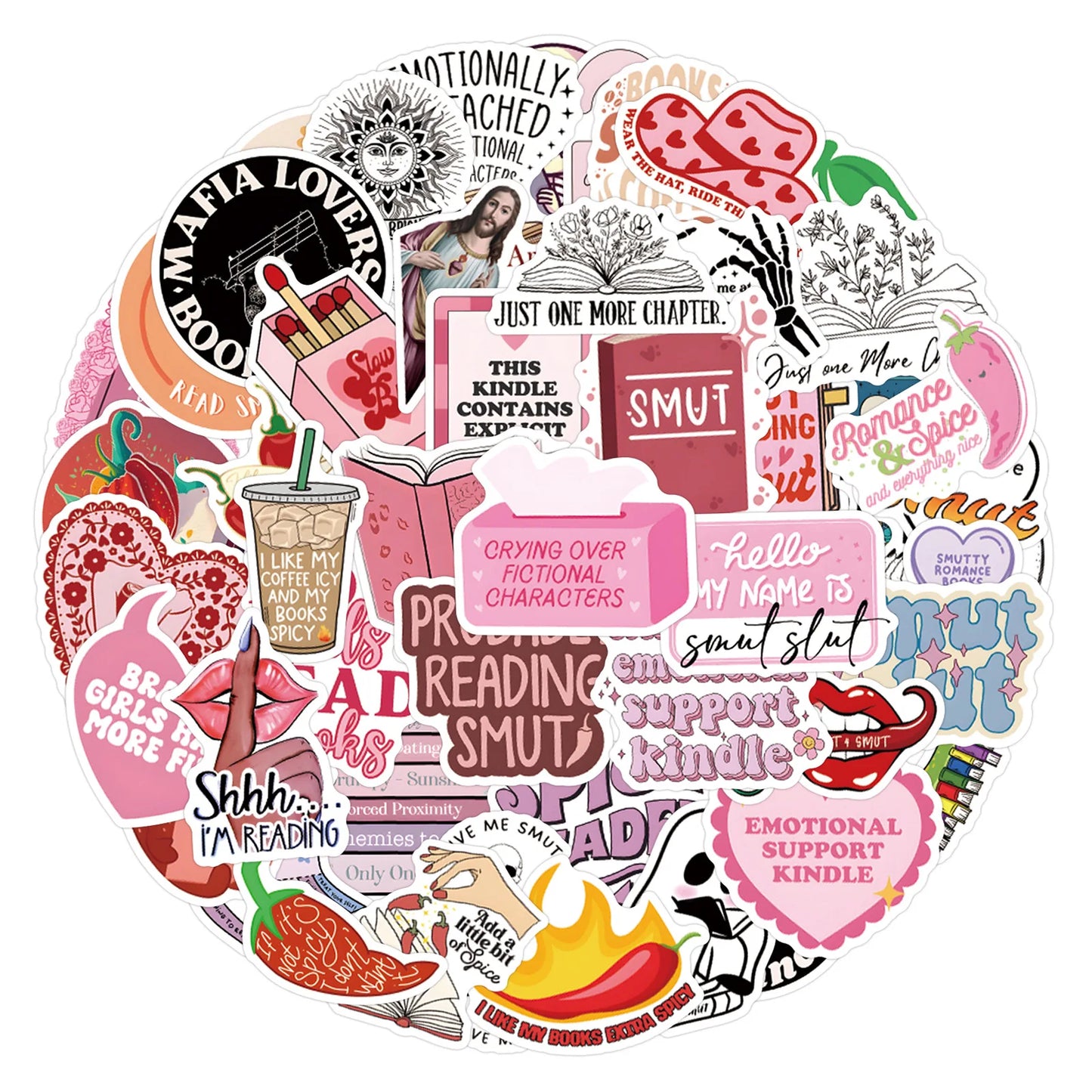 55PCS/Pack Smutty Book Stickers for Kindle Adult,Bookish Smut Reading Booktok Dark Romance Case Journal Water Bottle Sticker
