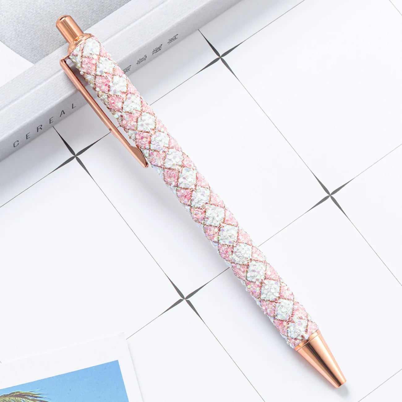 Lytwtw's Roller Ballpoint Pen Rhinestone Luxury Cute Wedding Rose Gold Metal Stationery School Office Supply Spinning