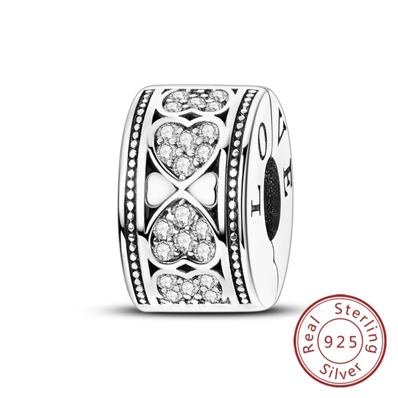 Fit Original Charms Beads 925 Sterling Silver Clip Charms Zircon Silicone Spacer Beads for Bracelet Women DIY Gift Party