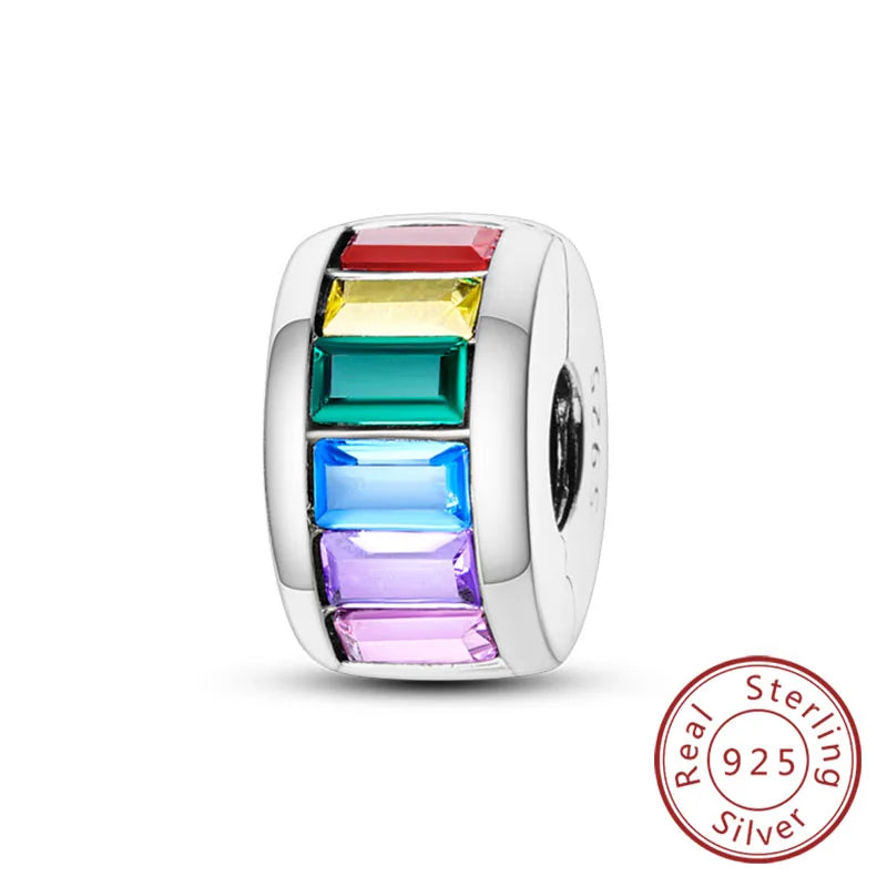 Fit Original Charms Beads 925 Sterling Silver Clip Charms Zircon Silicone Spacer Beads for Bracelet Women DIY Gift Party