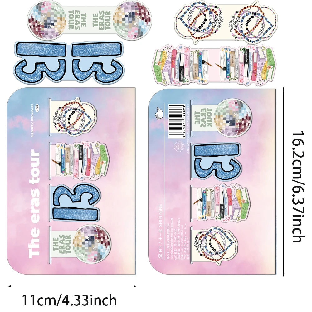 Swiftie Magnetic Bookmark Set (4pcs) – Eras-Inspired Pastel Designs | Taylor-Inspired Gift