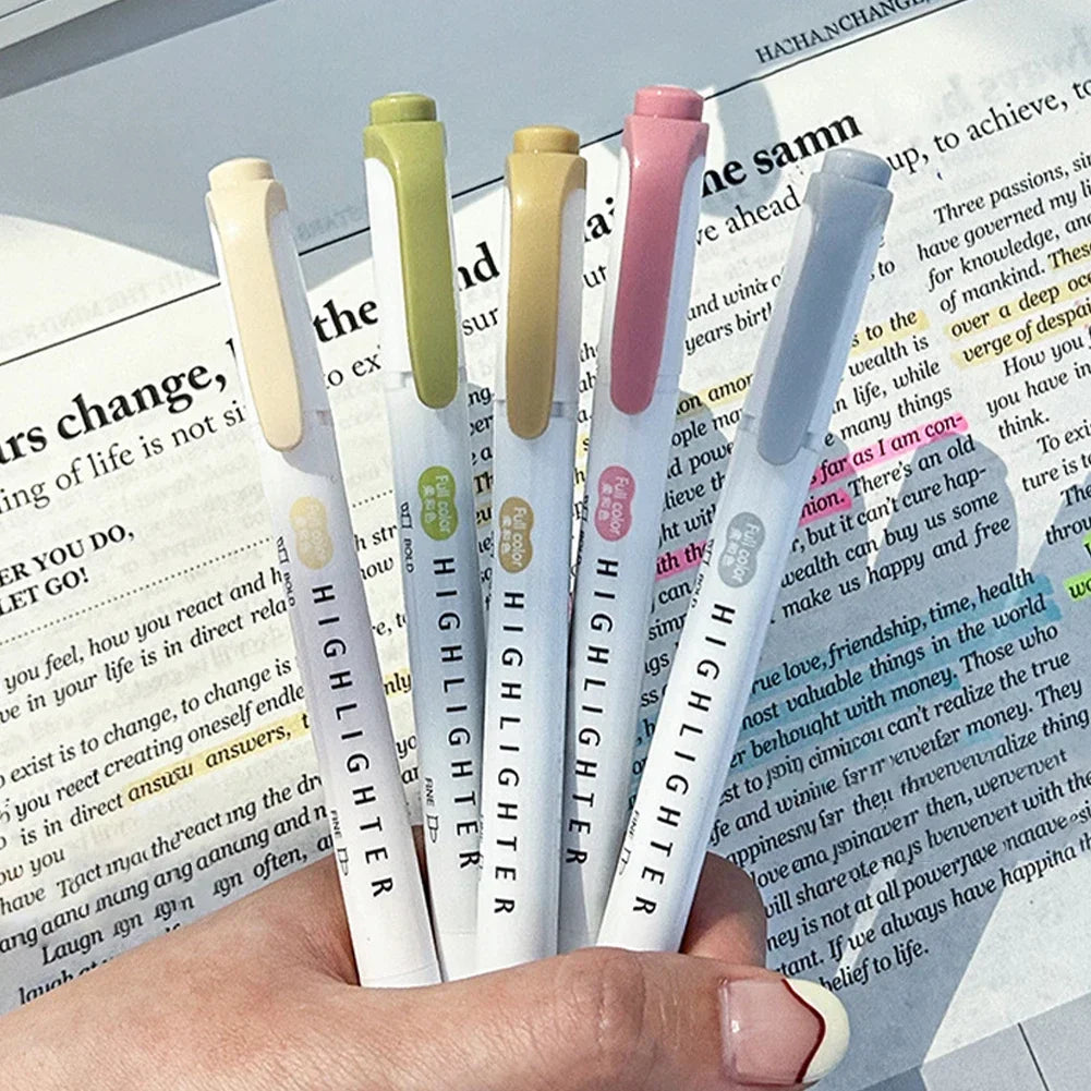 5 Colors Double Headed Highlighter Pen Set Fluorescent Drawing Markers Highlighters Pens Art Japanese Cute Pastel Stationery