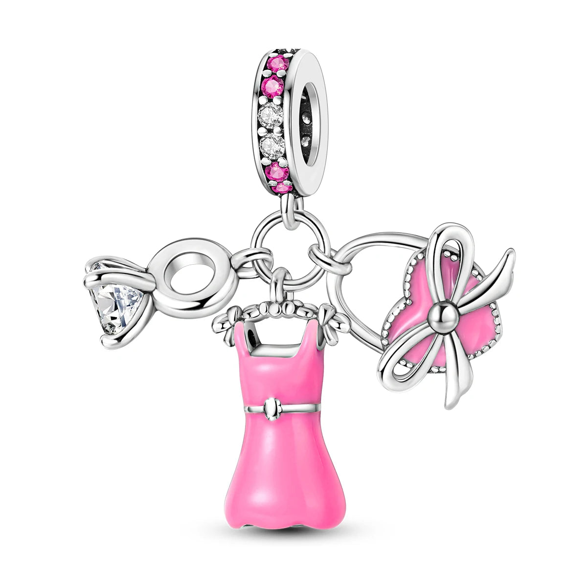 925 Silver Charms Skirt Ballet Shoes Pink Pendants Fit Original Bracelet Beads Diy For Woman Jewelry