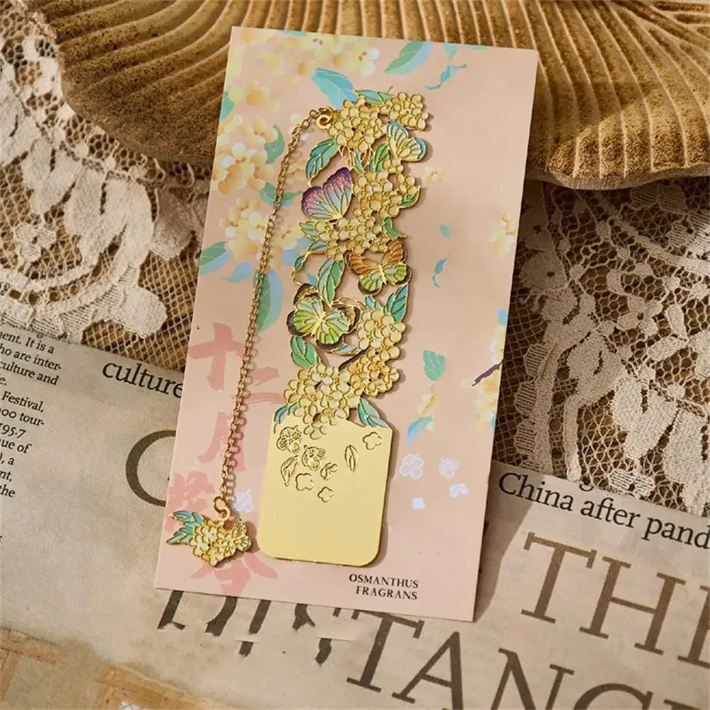 Aesthetic Stationery Metal Bookmark Hollow Flower Painting Bookmarks Student Reading Book Clip Book Accessories Teacher Gift