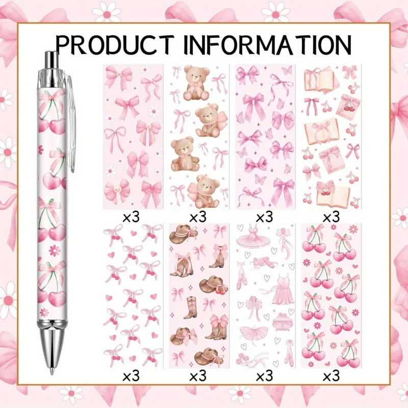 8/16 pcs pink bow ballpoint pens, cute office work signature essentials, suitable for nurses, teachers, colleagues, and assistan