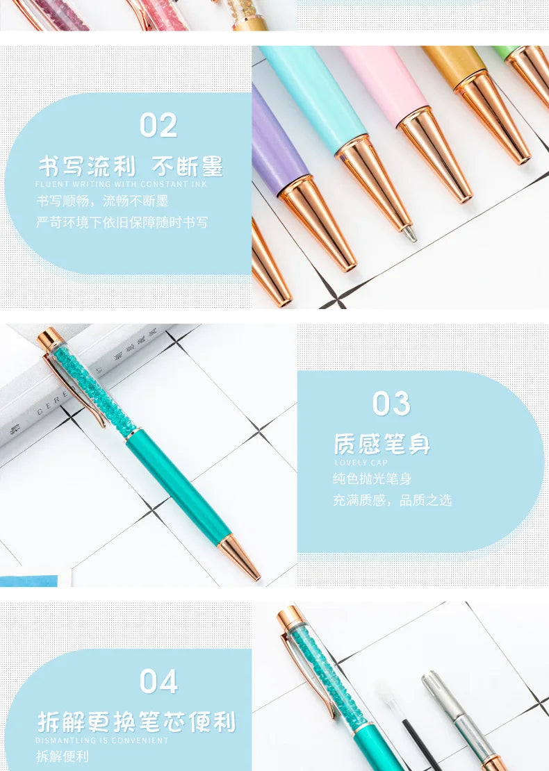 30PCS  Metal crystal pens, office students, multi-color rotary rhinestone pens, wholesale advertising gifts, ballpoint pens