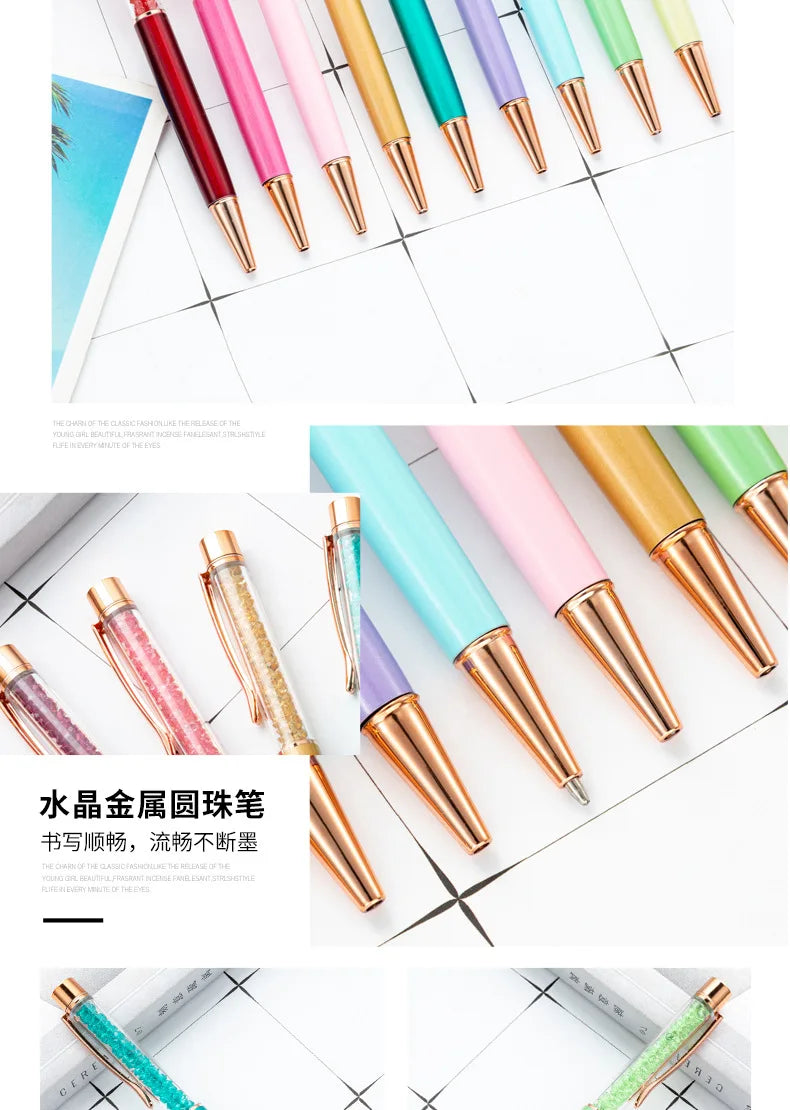 30PCS  Metal crystal pens, office students, multi-color rotary rhinestone pens, wholesale advertising gifts, ballpoint pens